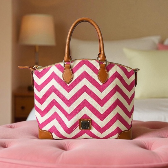 Dooney & Bourke Handbags - Authentic Dooney & Bourke Pink White Chevron Satchel Tote Strap Barbie Girly Y2K